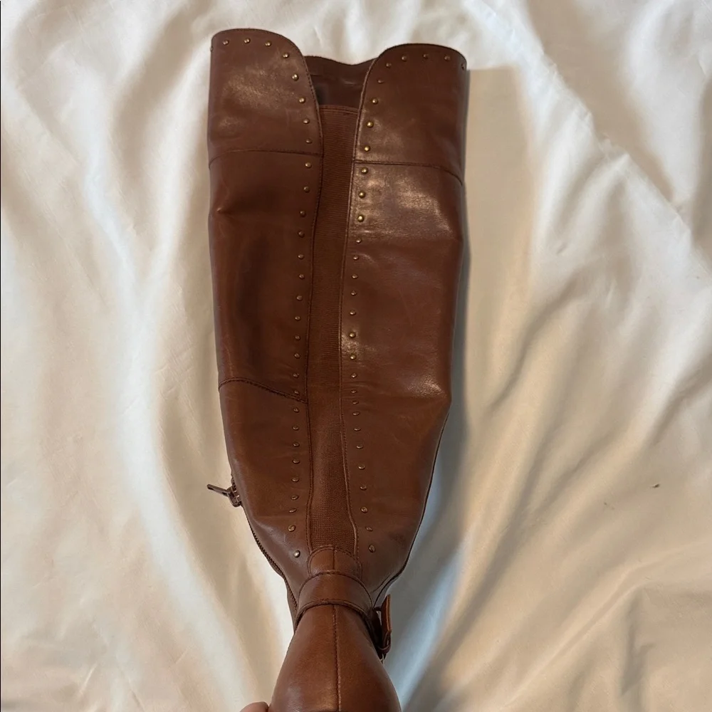 Gibson Latimer Tall Brown Leather Boots Studded Zip 8.5M